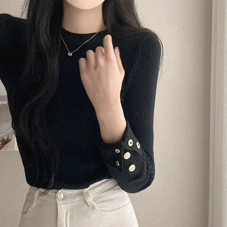 로덴 똑딱이 골드 버튼 골지 니트 검정