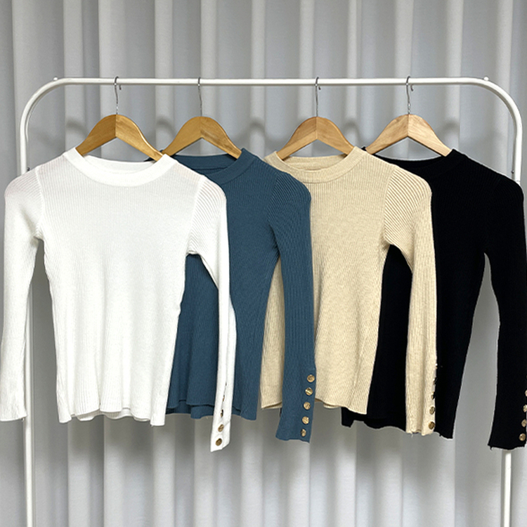 로덴 똑딱이 골드 버튼 골지 니트