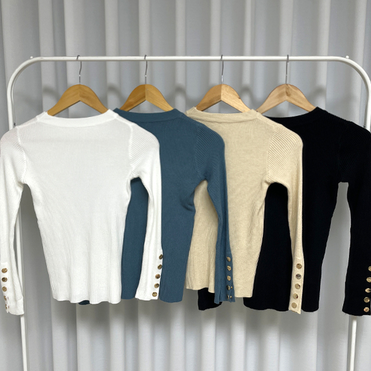 로덴 똑딱이 골드 버튼 골지 니트