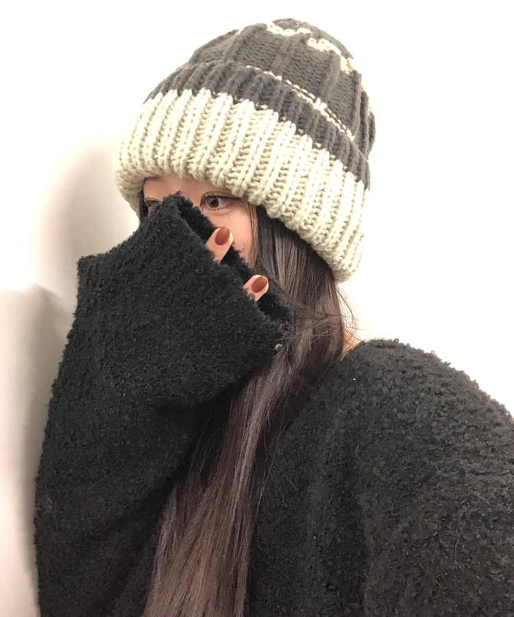 バイカラーウインタービーニー GREY