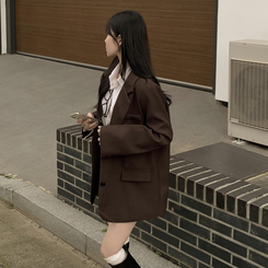 초겨울까지 리얼오버핏 소매롤업 싱글 스탠다드 박시 블레이저 하프 자켓 브라운