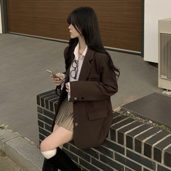 초겨울까지 리얼오버핏 소매롤업 싱글 스탠다드 박시 블레이저 하프 자켓 브라운