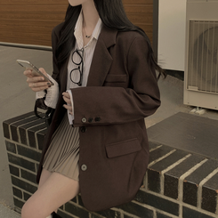 초겨울까지 리얼오버핏 소매롤업 싱글 스탠다드 박시 블레이저 하프 자켓 브라운