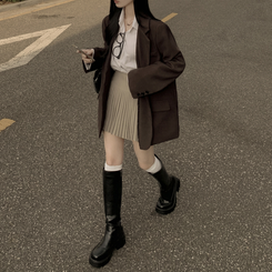 초겨울까지 리얼오버핏 소매롤업 싱글 스탠다드 박시 블레이저 하프 자켓 브라운