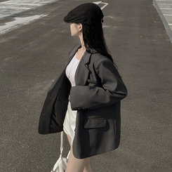 초겨울까지 리얼오버핏 소매롤업 싱글 스탠다드 박시 블레이저 하프 자켓 차콜