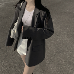 초겨울까지 리얼오버핏 소매롤업 싱글 스탠다드 박시 블레이저 하프 자켓 차콜