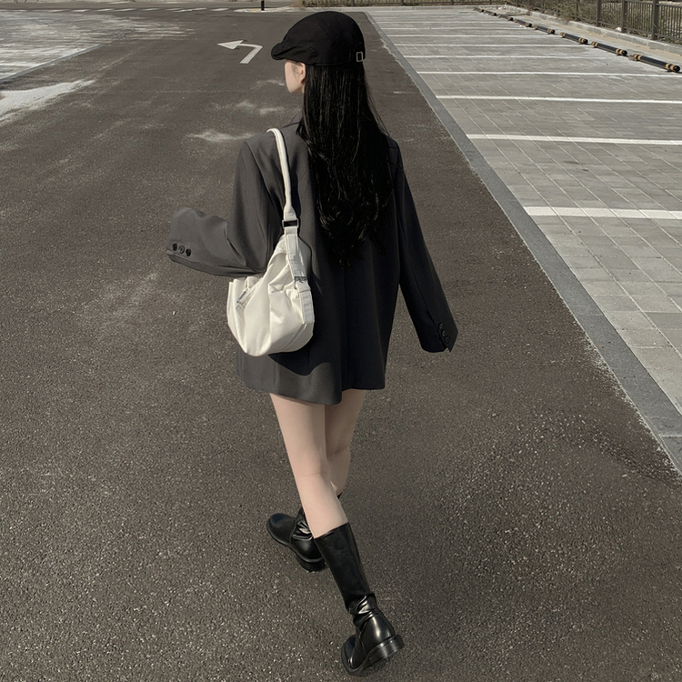 초겨울까지 리얼오버핏 소매롤업 싱글 스탠다드 박시 블레이저 하프 자켓 차콜