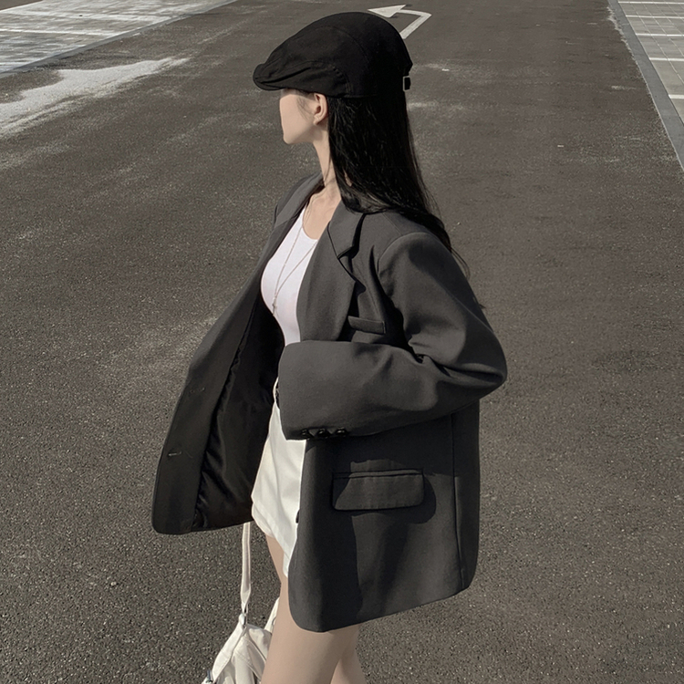 초겨울까지 리얼오버핏 소매롤업 싱글 스탠다드 박시 블레이저 하프 자켓 차콜