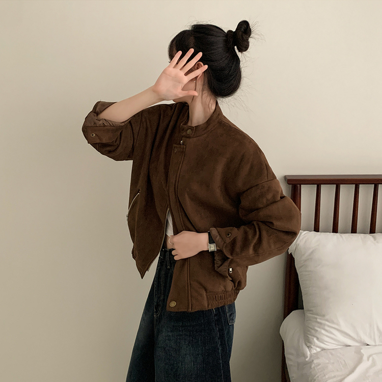 スエードブルゾンクロップジャケット BROWN