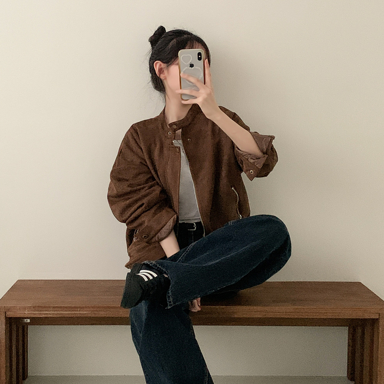 スエードブルゾンクロップジャケット BROWN