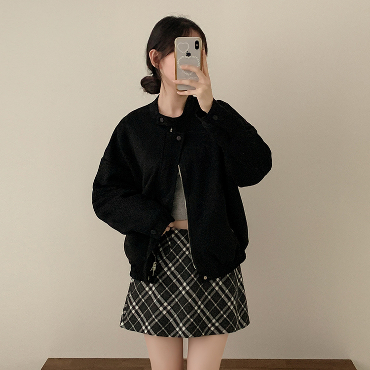 スエードブルゾンクロップジャケット BLACK