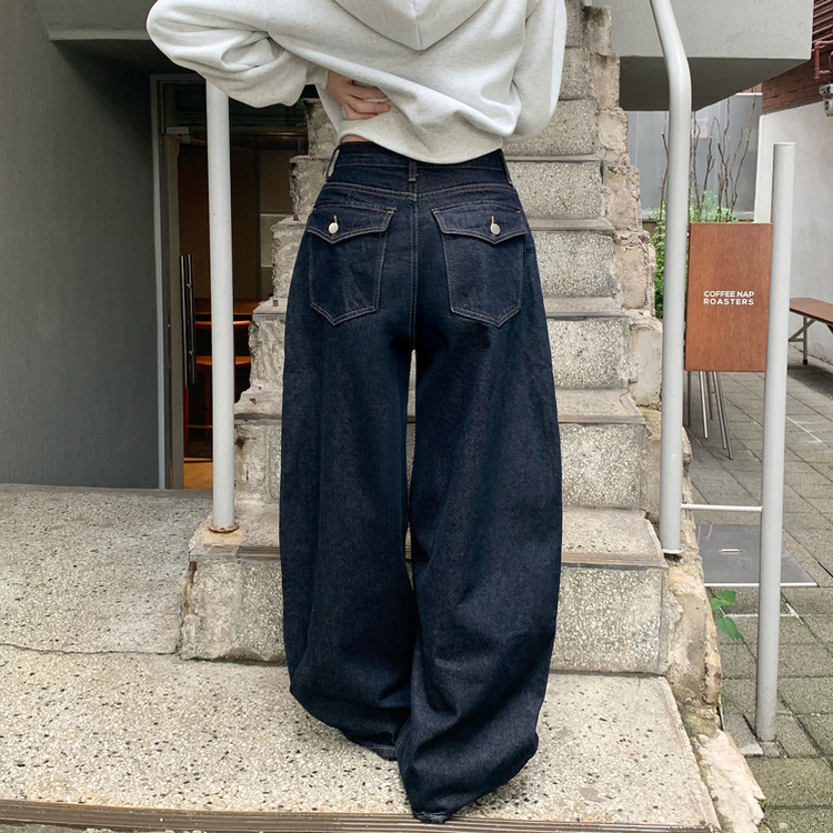 쏘드 백포켓 빅포켓 숏 롱 와이드 벌룬 생지 데님 팬츠 다크블루