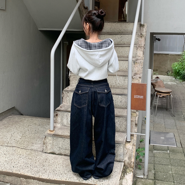 쏘드 백포켓 빅포켓 숏 롱 와이드 벌룬 생지 데님 팬츠 다크블루