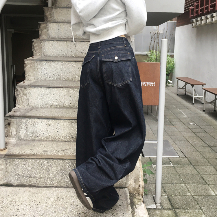 쏘드 백포켓 빅포켓 숏 롱 와이드 벌룬 생지 데님 팬츠 다크블루