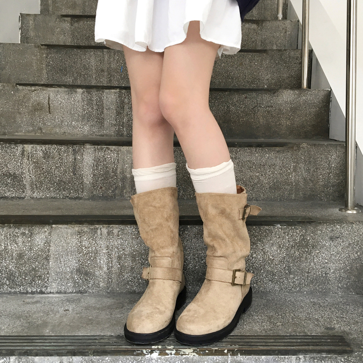 니더 스웨이드 벨트 버클 미들 부츠 워커 신발