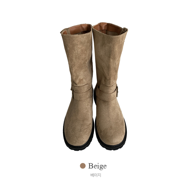 니더 스웨이드 벨트 버클 미들 부츠 워커 신발