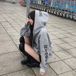 레프 와플 자수 레터링 십자가 오버핏 루즈 스트릿 후드 집업 메란지