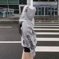 레프 와플 자수 레터링 십자가 오버핏 루즈 스트릿 후드 집업 메란지