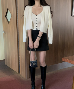 【SET】ボタンキャミソール ニットカーディガン IVORY