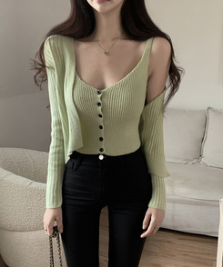 【SET】ボタンキャミソール ニットカーディガン MINT