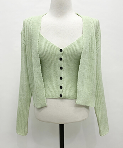 【SET】ボタンキャミソール ニットカーディガン