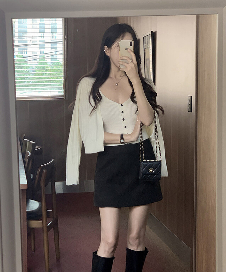 【SET】ボタンキャミソール ニットカーディガン IVORY