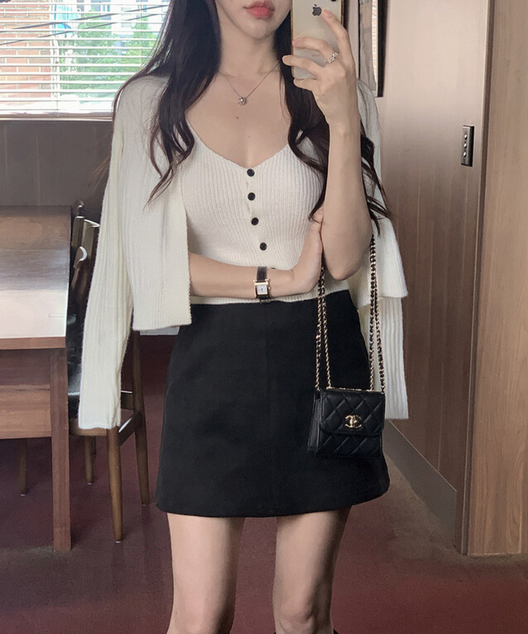 【SET】ボタンキャミソール ニットカーディガン IVORY