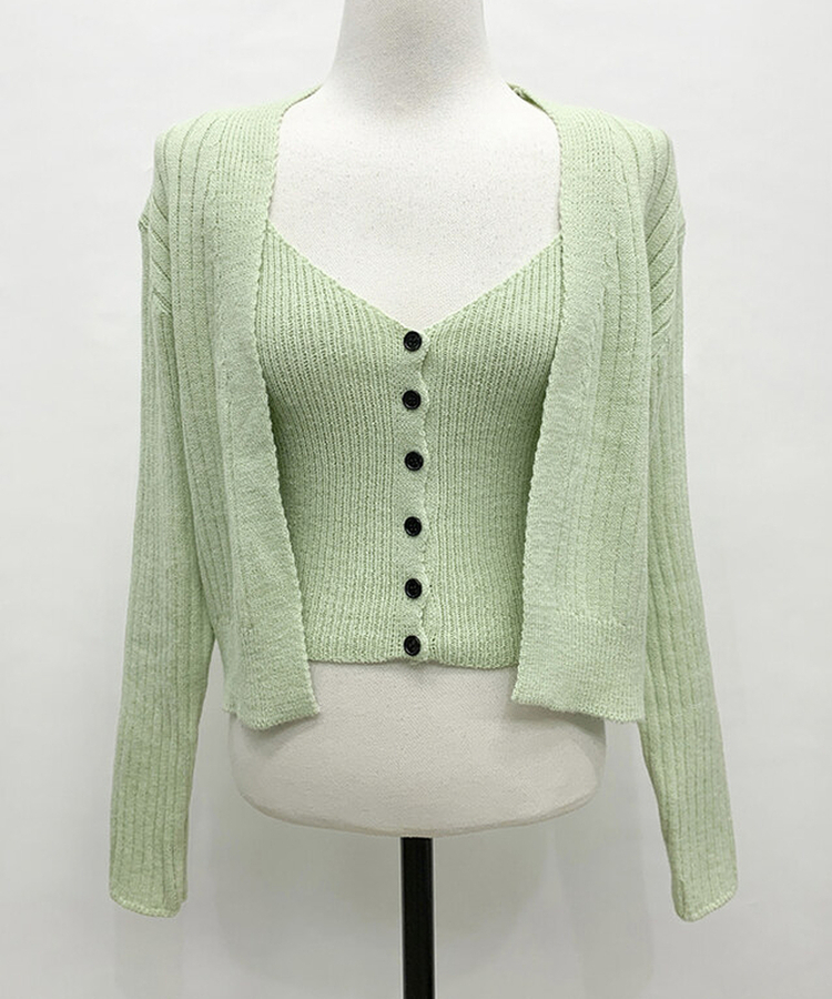 【SET】ボタンキャミソール ニットカーディガン