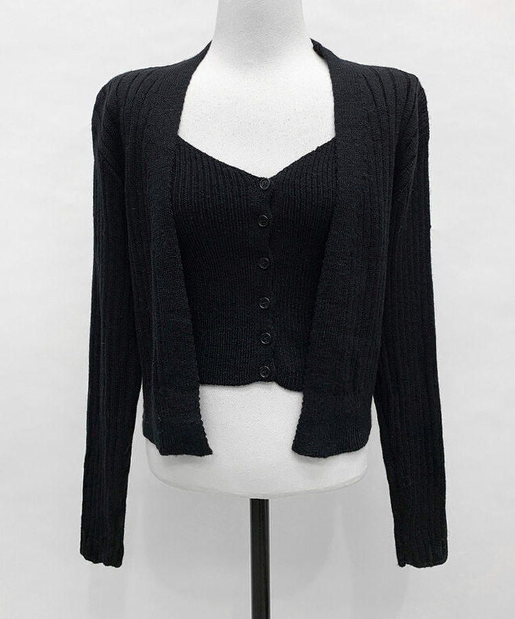 【SET】ボタンキャミソール ニットカーディガン