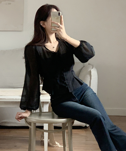 シフォンブラウス BLACK