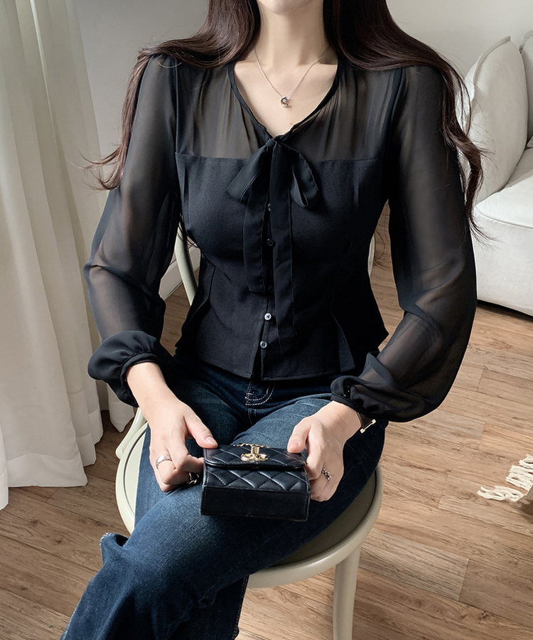 シフォンブラウス BLACK