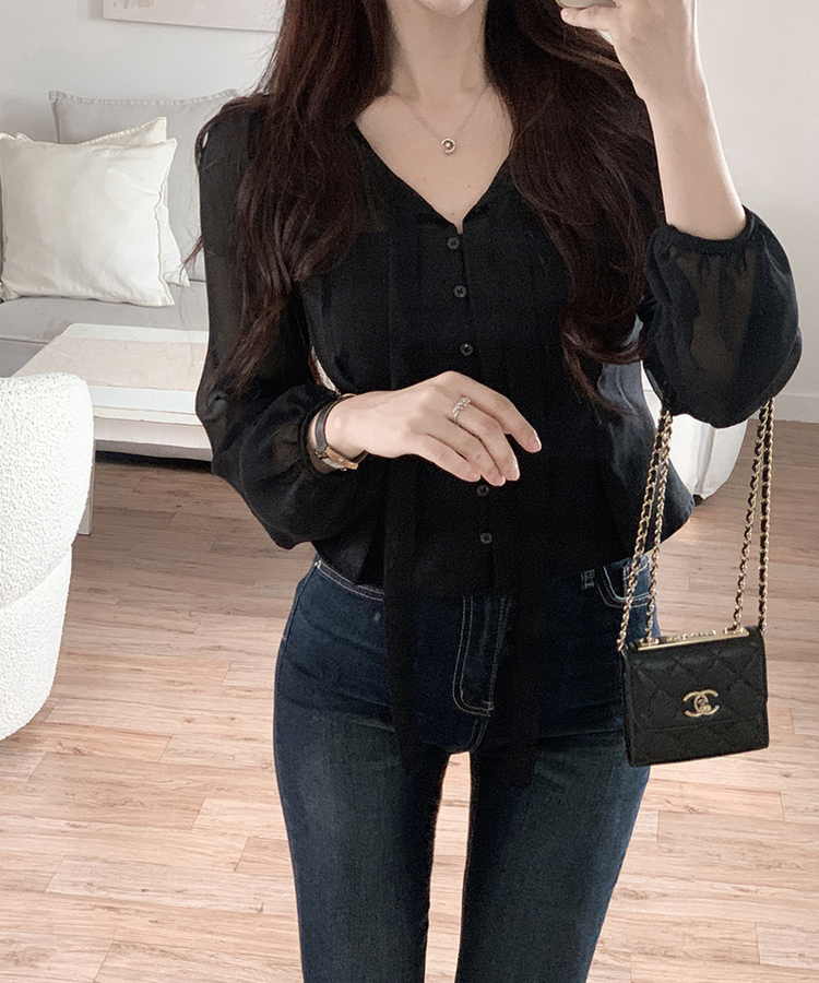 シフォンブラウス BLACK