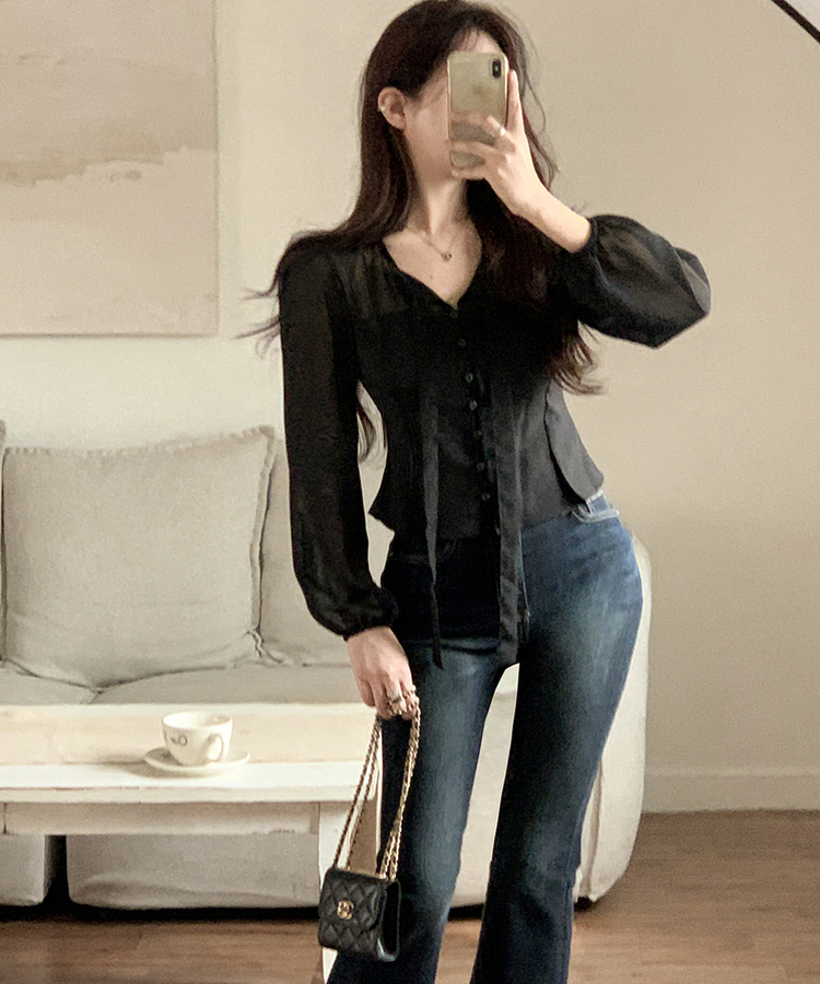 シフォンブラウス BLACK