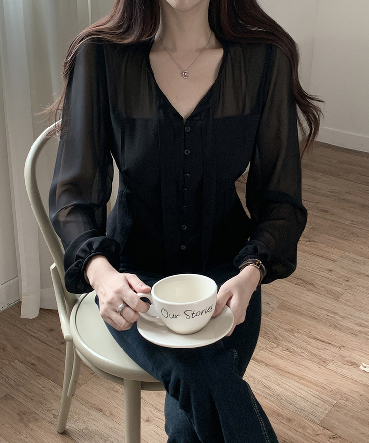 シフォンブラウス BLACK