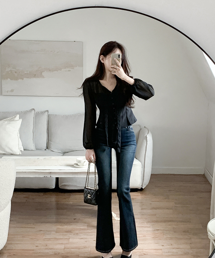 シフォンブラウス BLACK