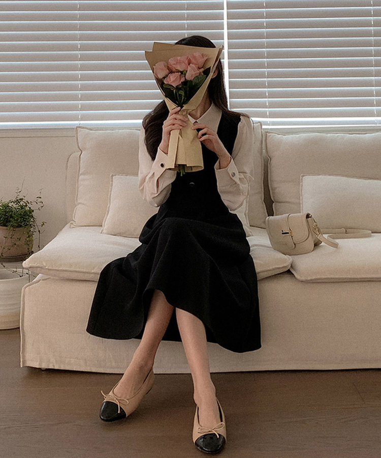 配色襟リボンワンピース｜ロングワンピース｜韓国ファッション通販 SONA