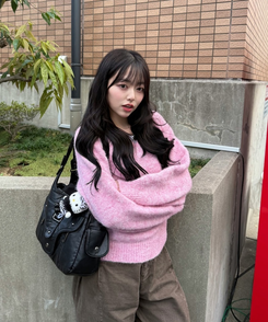 Vネックメランジニット PINK