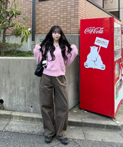 Vネックメランジニット PINK