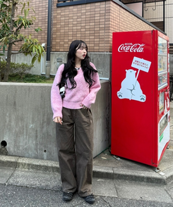 Vネックメランジニット PINK