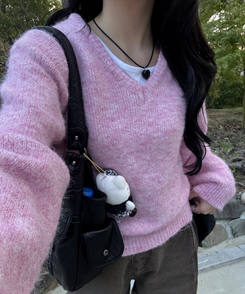 Vネックメランジニット PINK