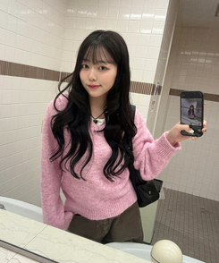 Vネックメランジニット PINK