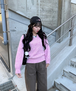 Vネックメランジニット PINK