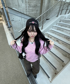 Vネックメランジニット PINK