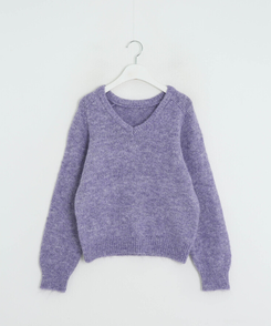 Vネックメランジニット