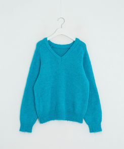 Vネックメランジニット