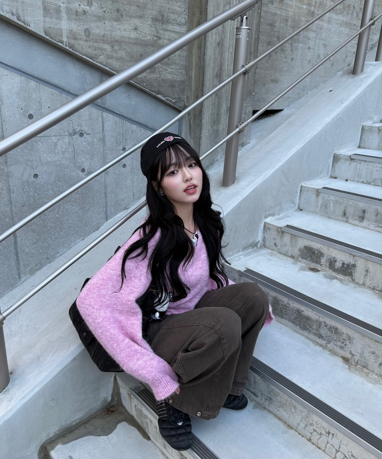 Vネックメランジニット PINK