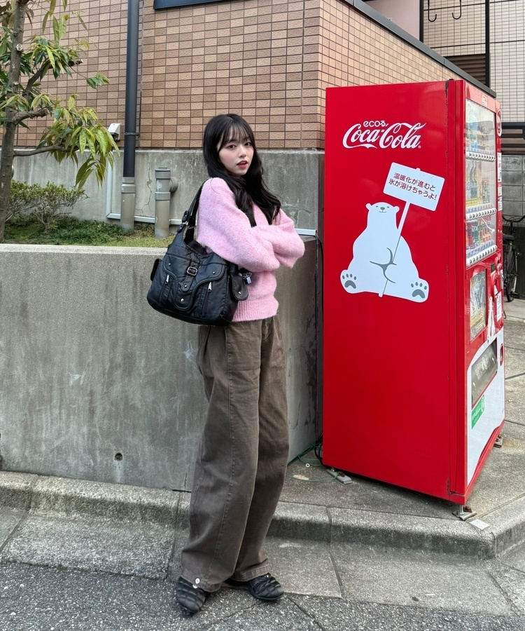 Vネックメランジニット PINK