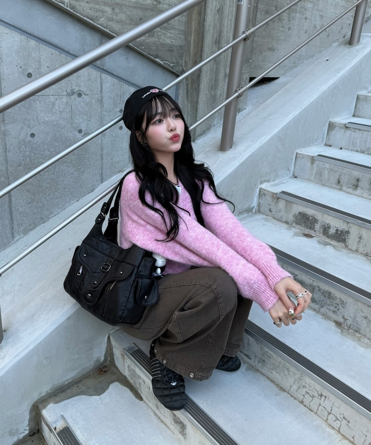 Vネックメランジニット PINK