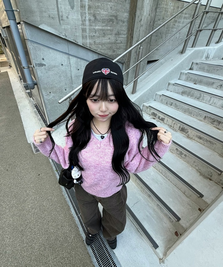 Vネックメランジニット PINK