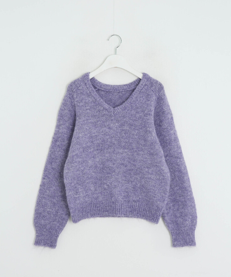 Vネックメランジニット